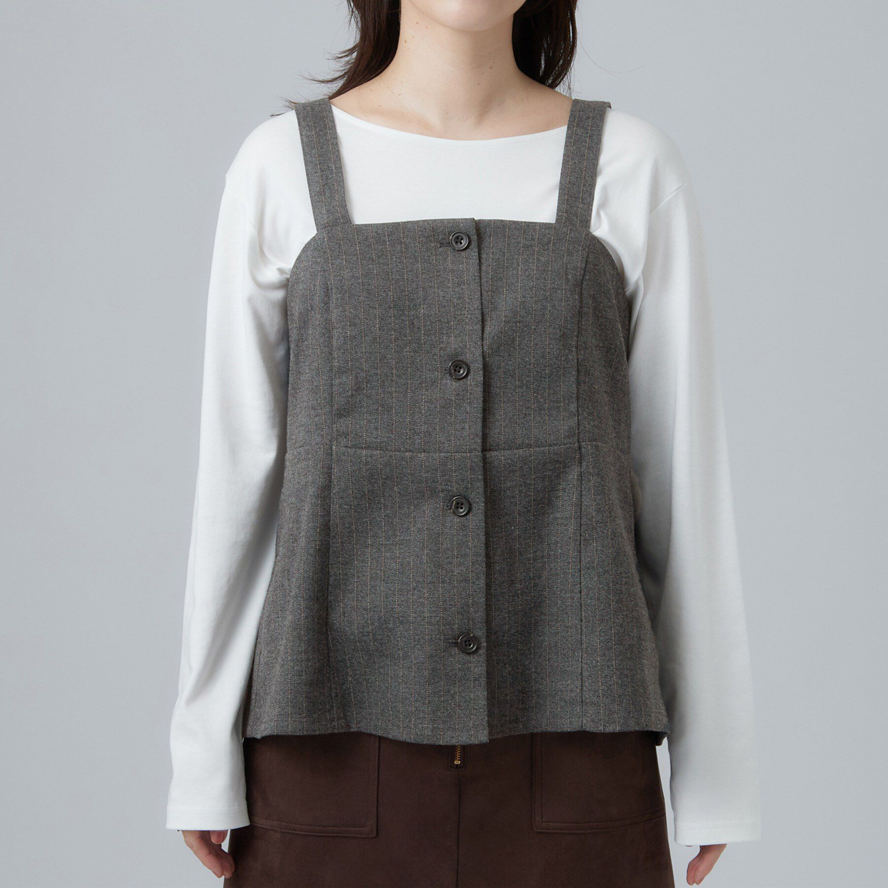 SHOO･LA･RUE「【セットアップ可/あったか/ぱちぱちしにくい】体型カバー+こなれ見え叶う 両面微起毛ビスチェ」|シャツ・ブラウス|
