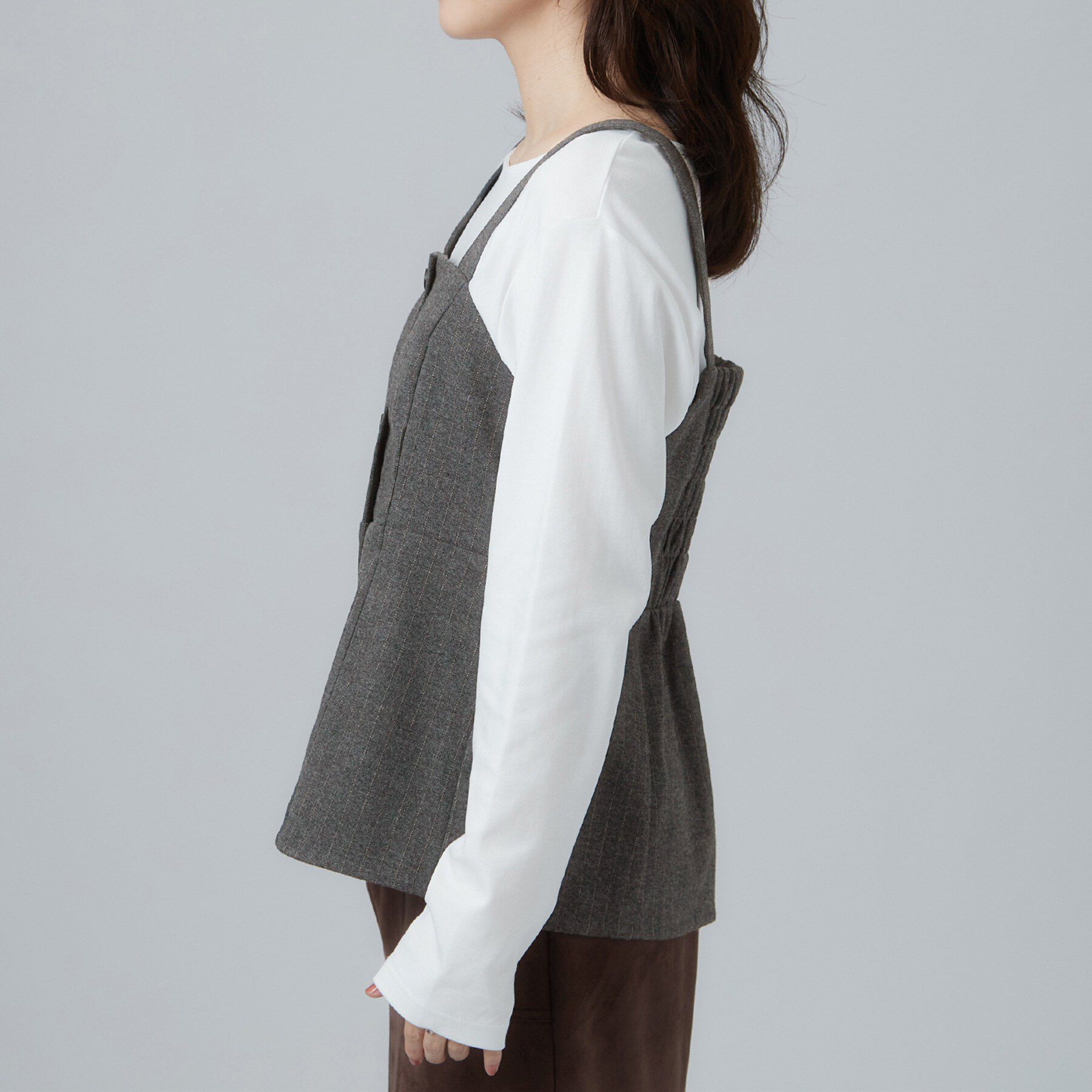 SHOO･LA･RUE「【セットアップ可/あったか/ぱちぱちしにくい】体型カバー+こなれ見え叶う 両面微起毛ビスチェ」|シャツ・ブラウス|