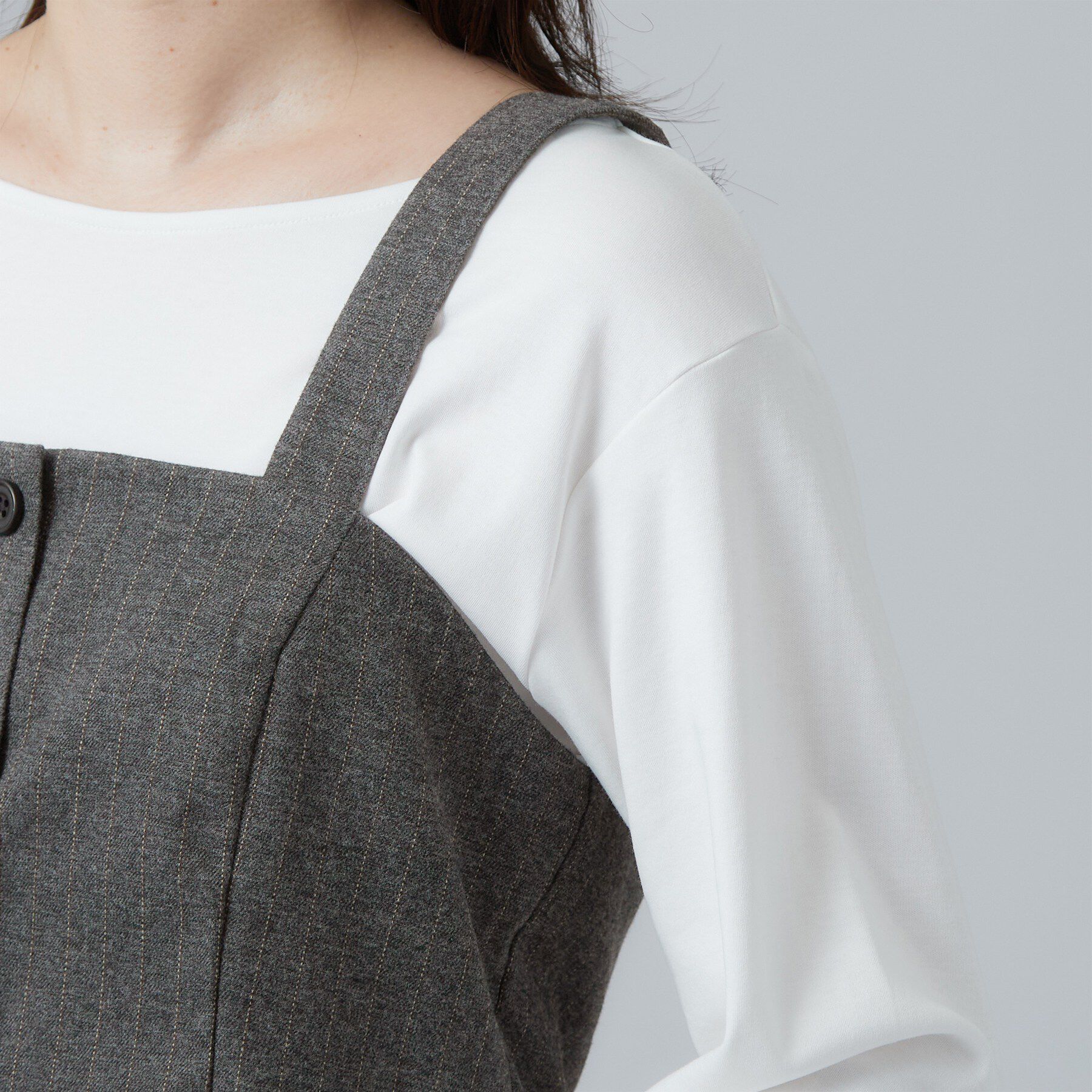 SHOO･LA･RUE「【セットアップ可/あったか/ぱちぱちしにくい】体型カバー+こなれ見え叶う 両面微起毛ビスチェ」|シャツ・ブラウス|