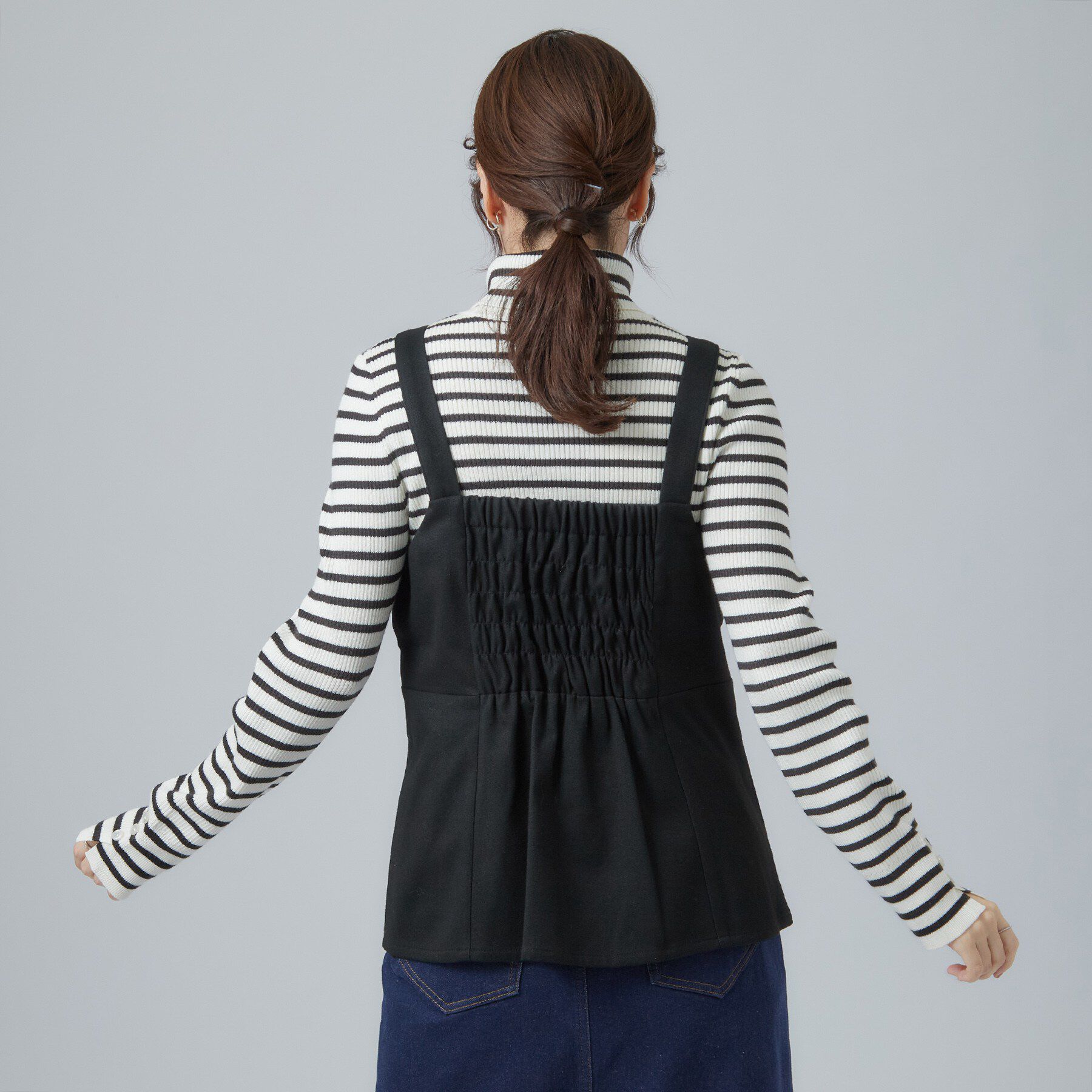 SHOO･LA･RUE「【セットアップ可/あったか/ぱちぱちしにくい】体型カバー+こなれ見え叶う 両面微起毛ビスチェ」|シャツ・ブラウス|