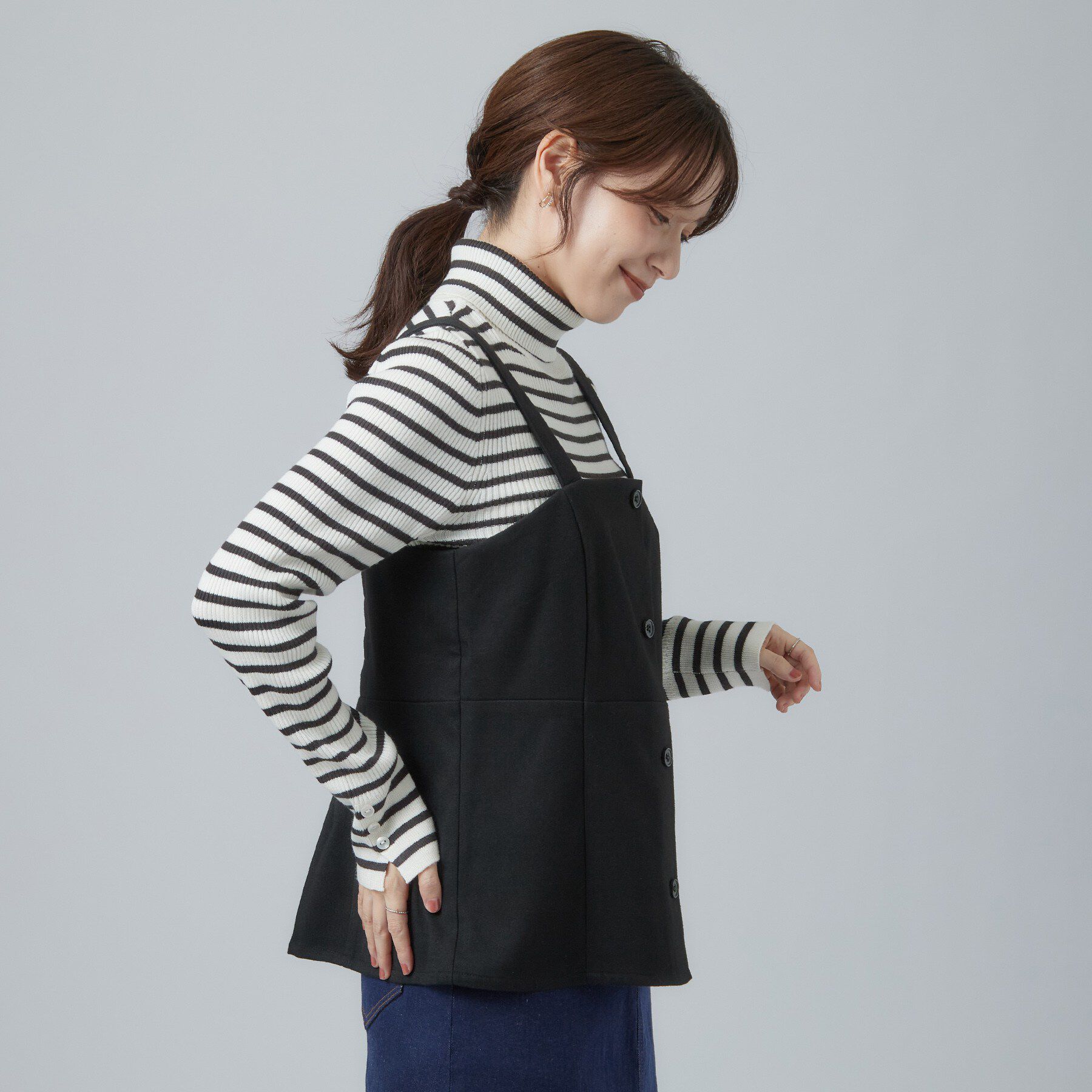SHOO･LA･RUE「【セットアップ可/あったか/ぱちぱちしにくい】体型カバー+こなれ見え叶う 両面微起毛ビスチェ」|シャツ・ブラウス|