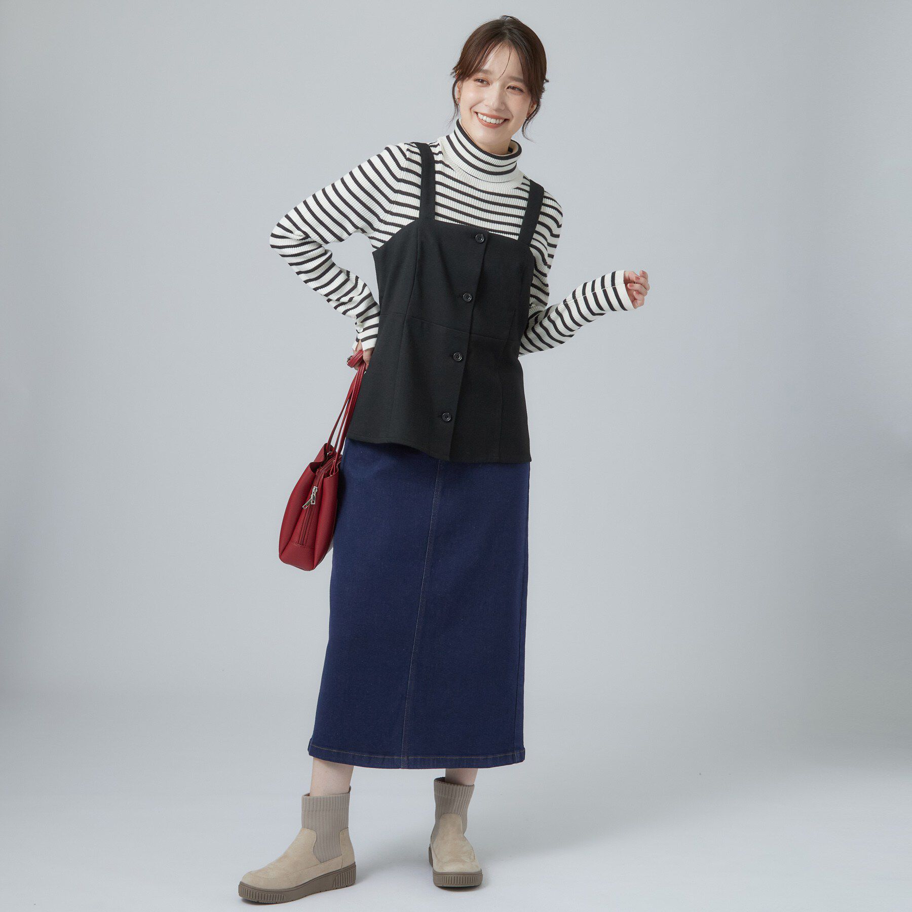 SHOO･LA･RUE「【セットアップ可/あったか/ぱちぱちしにくい】体型カバー+こなれ見え叶う 両面微起毛ビスチェ」|シャツ・ブラウス|