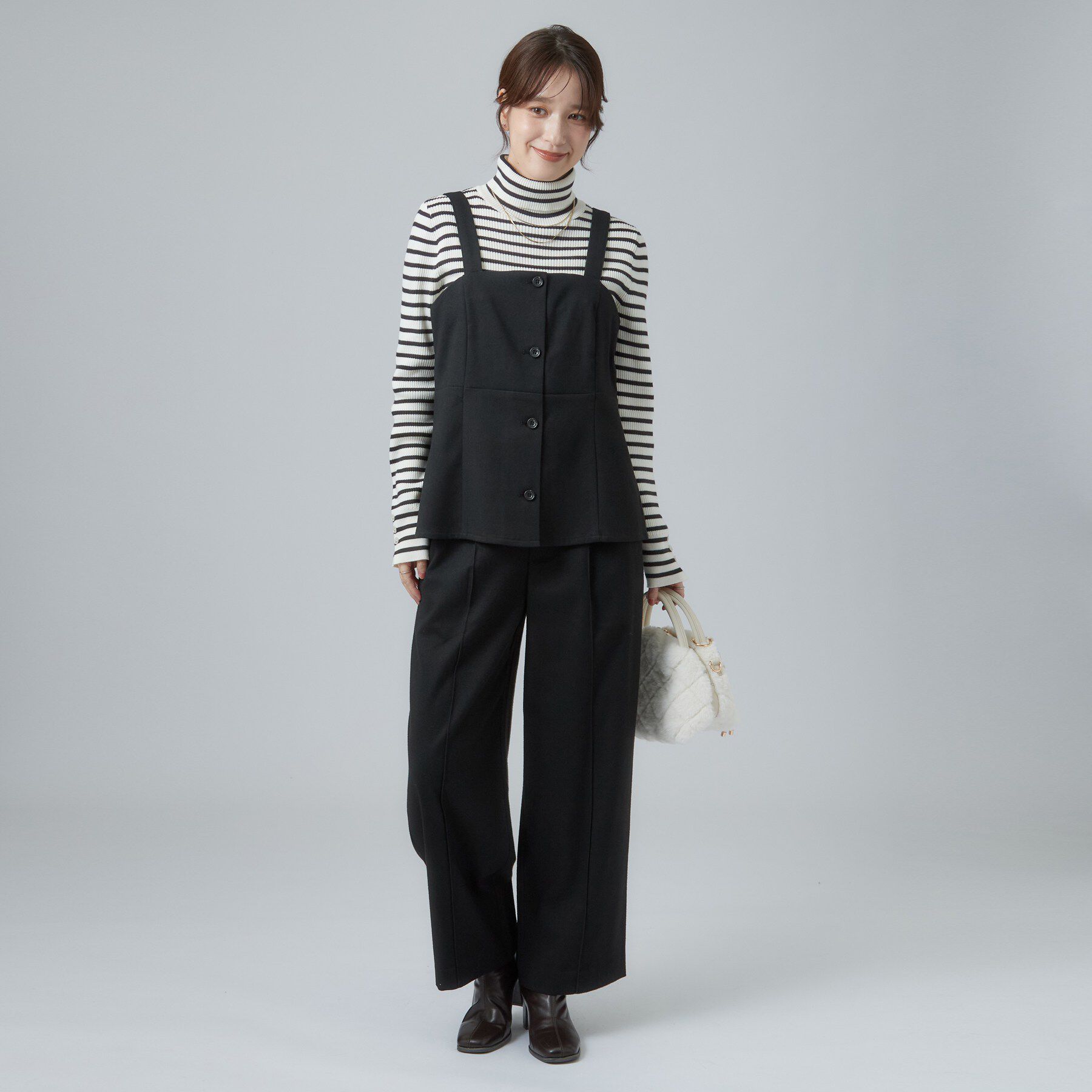 SHOO･LA･RUE「【セットアップ可/あったか/ぱちぱちしにくい】体型カバー+こなれ見え叶う 両面微起毛ビスチェ」|シャツ・ブラウス|