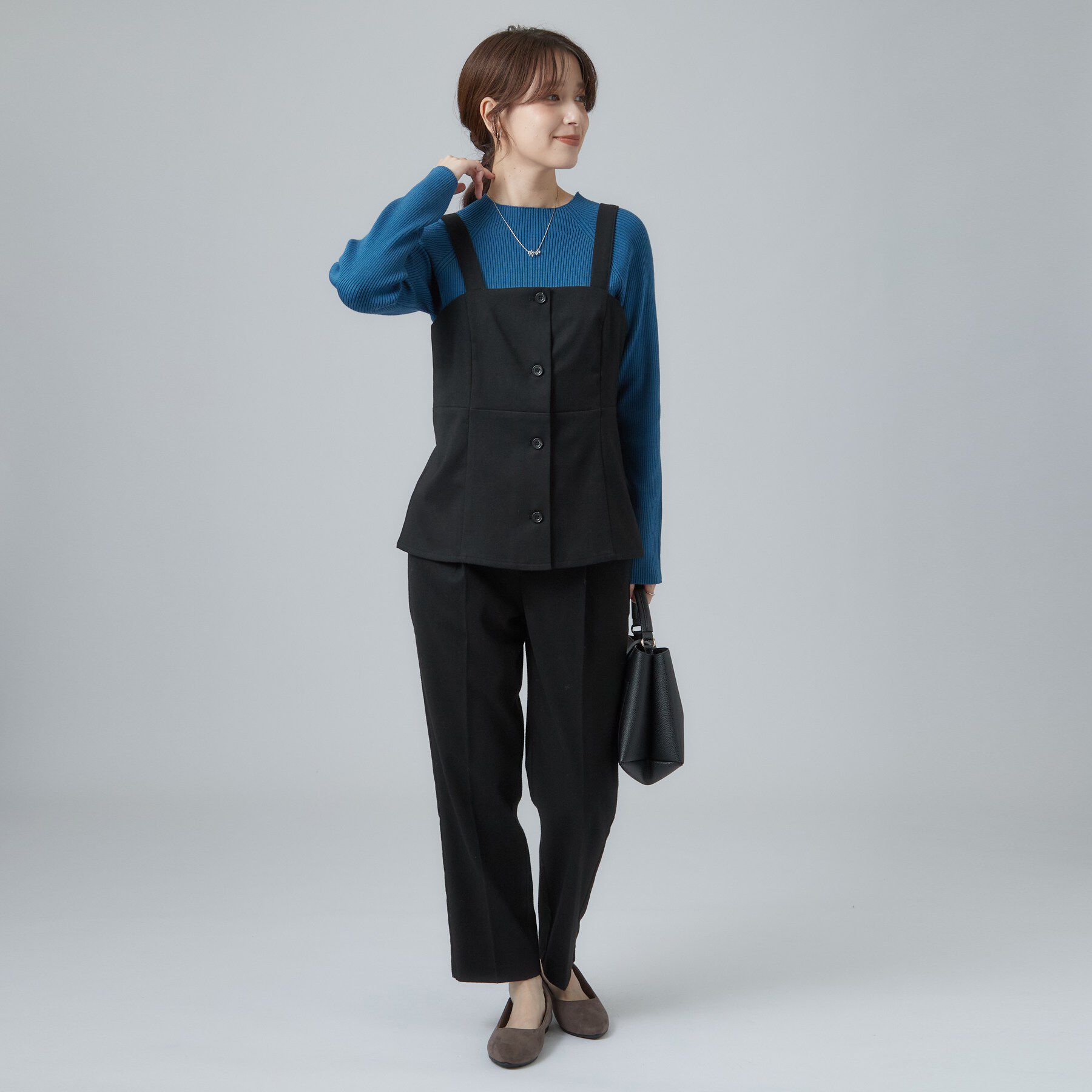 SHOO･LA･RUE「【セットアップ可/あったか/ぱちぱちしにくい】体型カバー+こなれ見え叶う 両面微起毛ビスチェ」|シャツ・ブラウス|