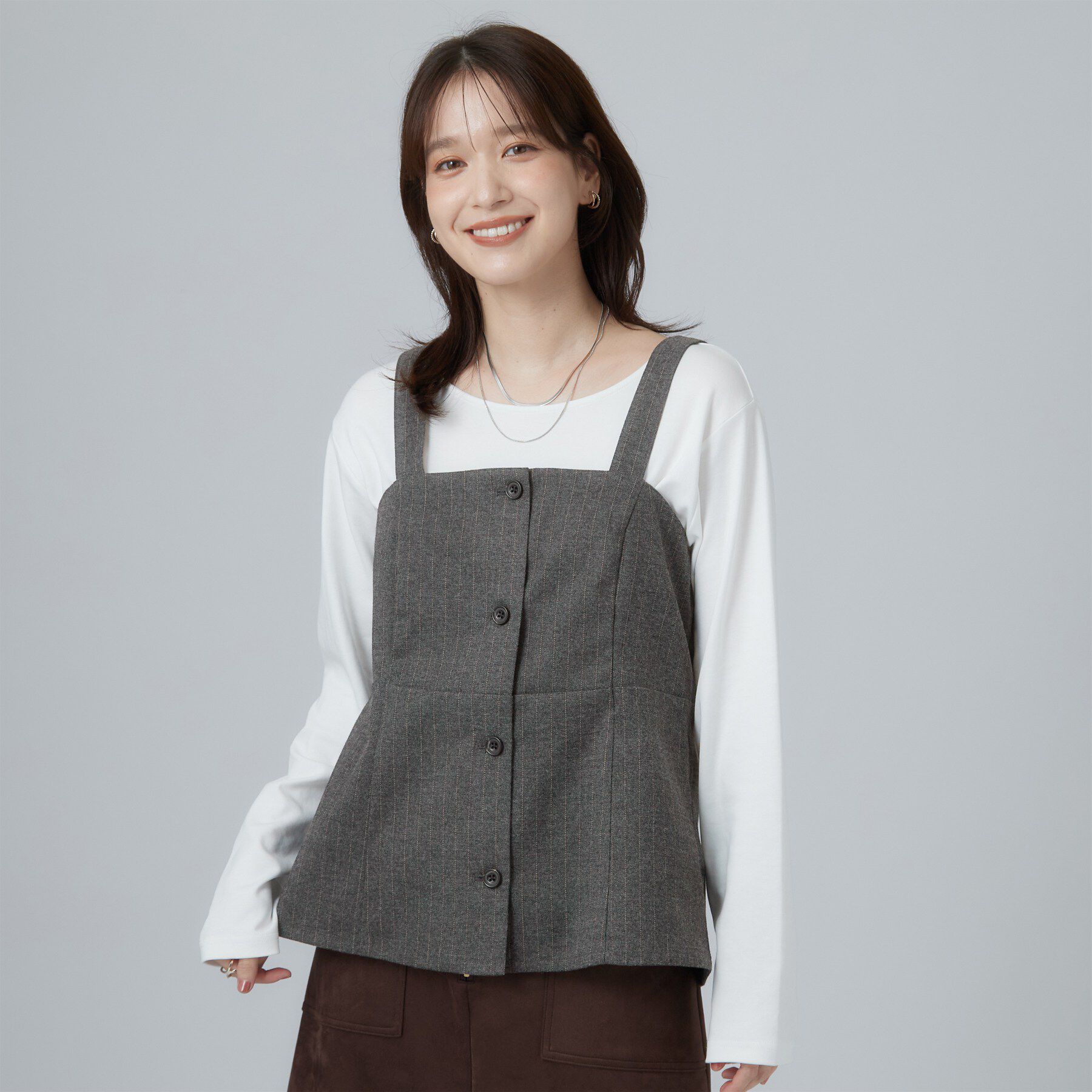 SHOO･LA･RUE「【セットアップ可/あったか/ぱちぱちしにくい】体型カバー+こなれ見え叶う 両面微起毛ビスチェ」|シャツ・ブラウス|