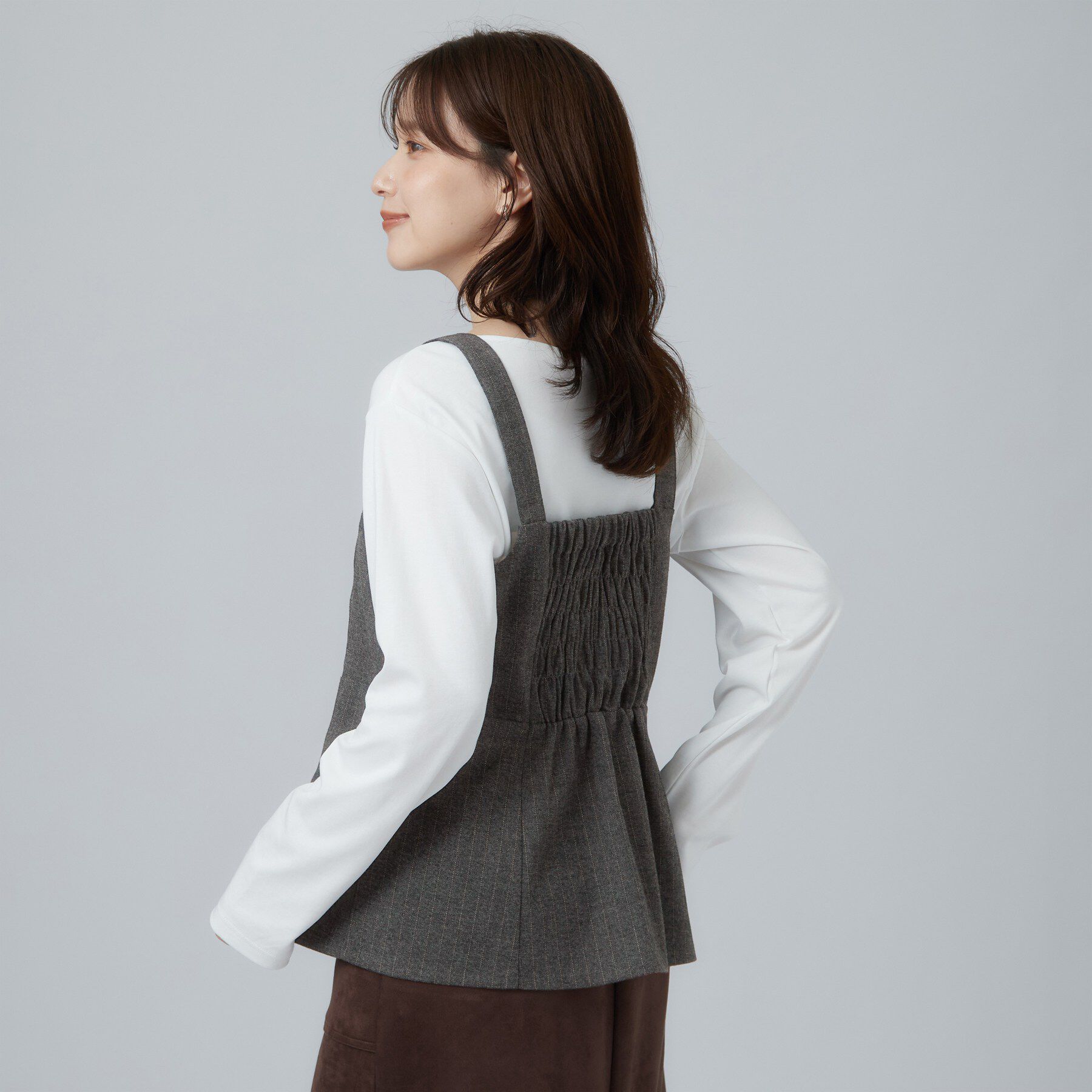 SHOO･LA･RUE「【セットアップ可/あったか/ぱちぱちしにくい】体型カバー+こなれ見え叶う 両面微起毛ビスチェ」|シャツ・ブラウス|