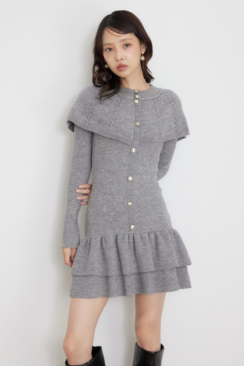 rienda「ケープデザインフリルミニニットワンピース」|ワンピース|GRY
