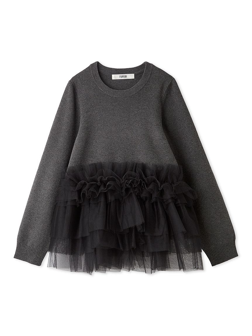 FURFUR「チュールドッキングペプラムニット」|ニット・セーター|GRY