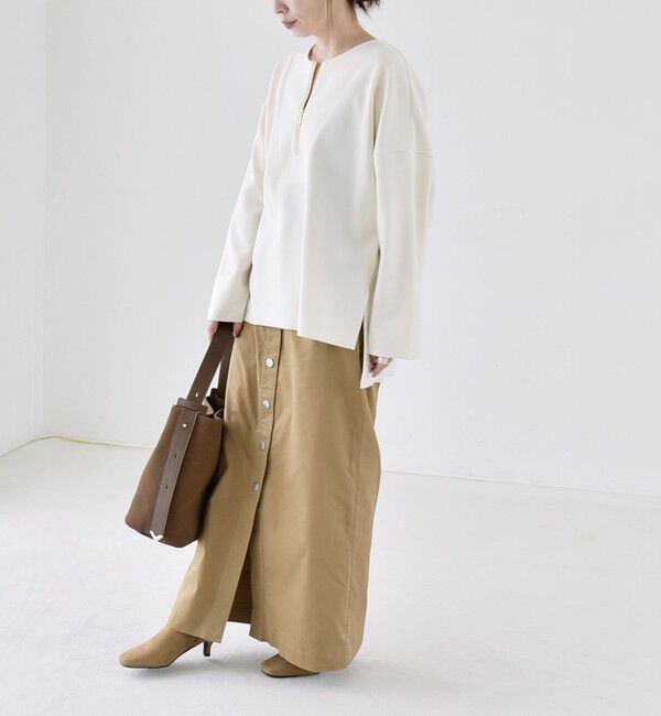 quaranciel「〈手洗い可能〉カットジョーゼット ハーフジップ クルーネック プルオーバー」|Tシャツ・カットソー|