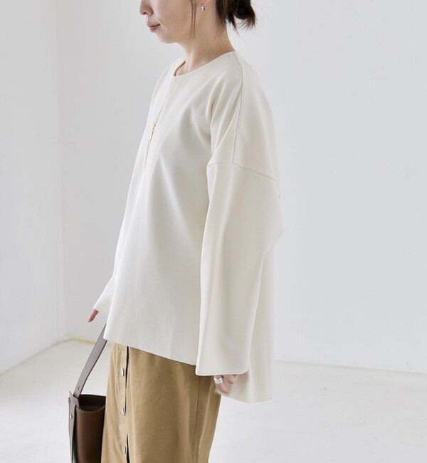 quaranciel「〈手洗い可能〉カットジョーゼット ハーフジップ クルーネック プルオーバー」|Tシャツ・カットソー|