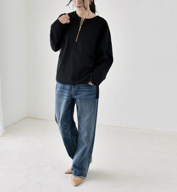 quaranciel「〈手洗い可能〉カットジョーゼット ハーフジップ クルーネック プルオーバー」|Tシャツ・カットソー|