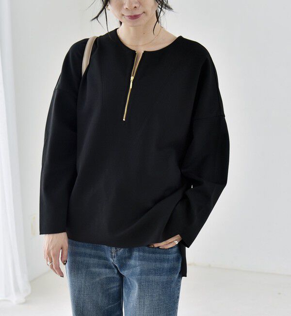 quaranciel「〈手洗い可能〉カットジョーゼット ハーフジップ クルーネック プルオーバー」|Tシャツ・カットソー|