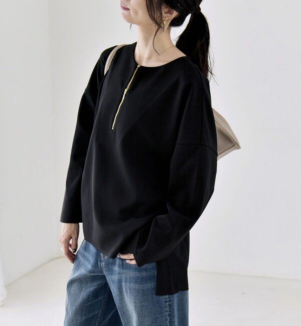 quaranciel「〈手洗い可能〉カットジョーゼット ハーフジップ クルーネック プルオーバー」|Tシャツ・カットソー|