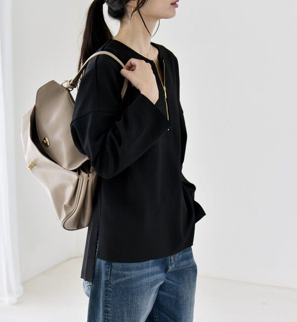 quaranciel「〈手洗い可能〉カットジョーゼット ハーフジップ クルーネック プルオーバー」|Tシャツ・カットソー|