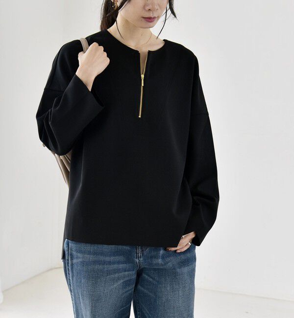 quaranciel「〈手洗い可能〉カットジョーゼット ハーフジップ クルーネック プルオーバー」|Tシャツ・カットソー|
