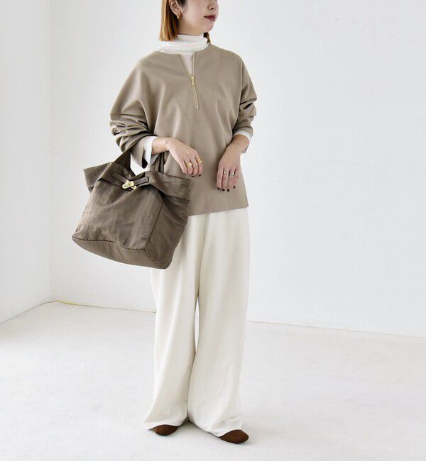 quaranciel「〈手洗い可能〉カットジョーゼット ハーフジップ クルーネック プルオーバー」|Tシャツ・カットソー|