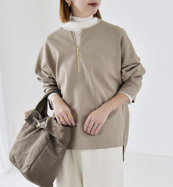 quaranciel「〈手洗い可能〉カットジョーゼット ハーフジップ クルーネック プルオーバー」|Tシャツ・カットソー|