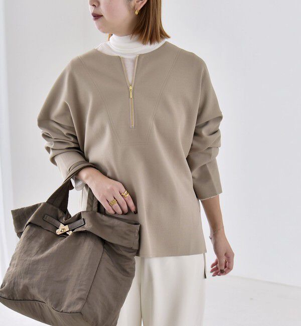 quaranciel「〈手洗い可能〉カットジョーゼット ハーフジップ クルーネック プルオーバー」|Tシャツ・カットソー|