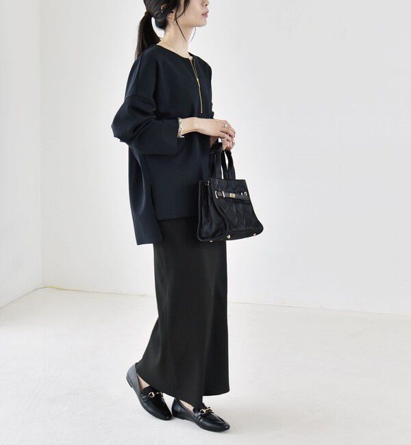 quaranciel「〈手洗い可能〉カットジョーゼット ハーフジップ クルーネック プルオーバー」|Tシャツ・カットソー|