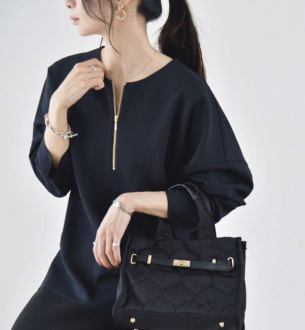 quaranciel「〈手洗い可能〉カットジョーゼット ハーフジップ クルーネック プルオーバー」|Tシャツ・カットソー|