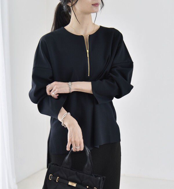 quaranciel「〈手洗い可能〉カットジョーゼット ハーフジップ クルーネック プルオーバー」|Tシャツ・カットソー|
