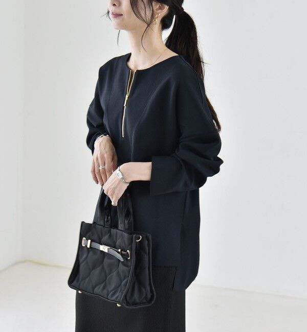 quaranciel「〈手洗い可能〉カットジョーゼット ハーフジップ クルーネック プルオーバー」|Tシャツ・カットソー|