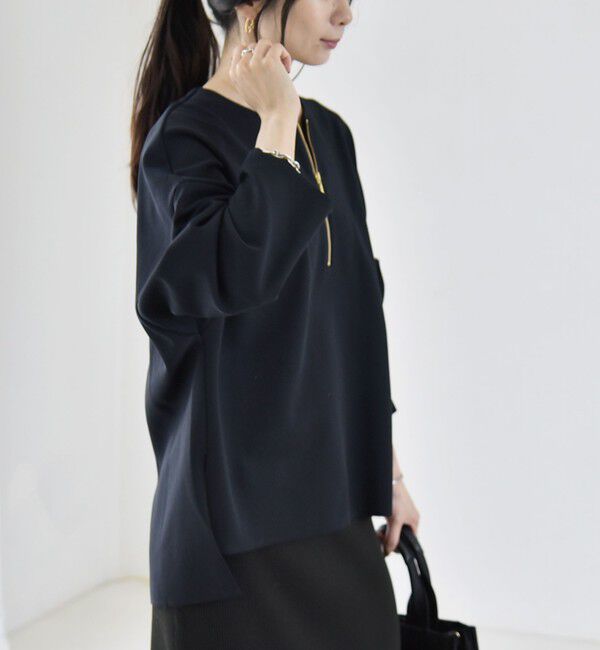 quaranciel「〈手洗い可能〉カットジョーゼット ハーフジップ クルーネック プルオーバー」|Tシャツ・カットソー|