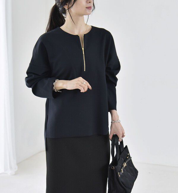 quaranciel「〈手洗い可能〉カットジョーゼット ハーフジップ クルーネック プルオーバー」|Tシャツ・カットソー|