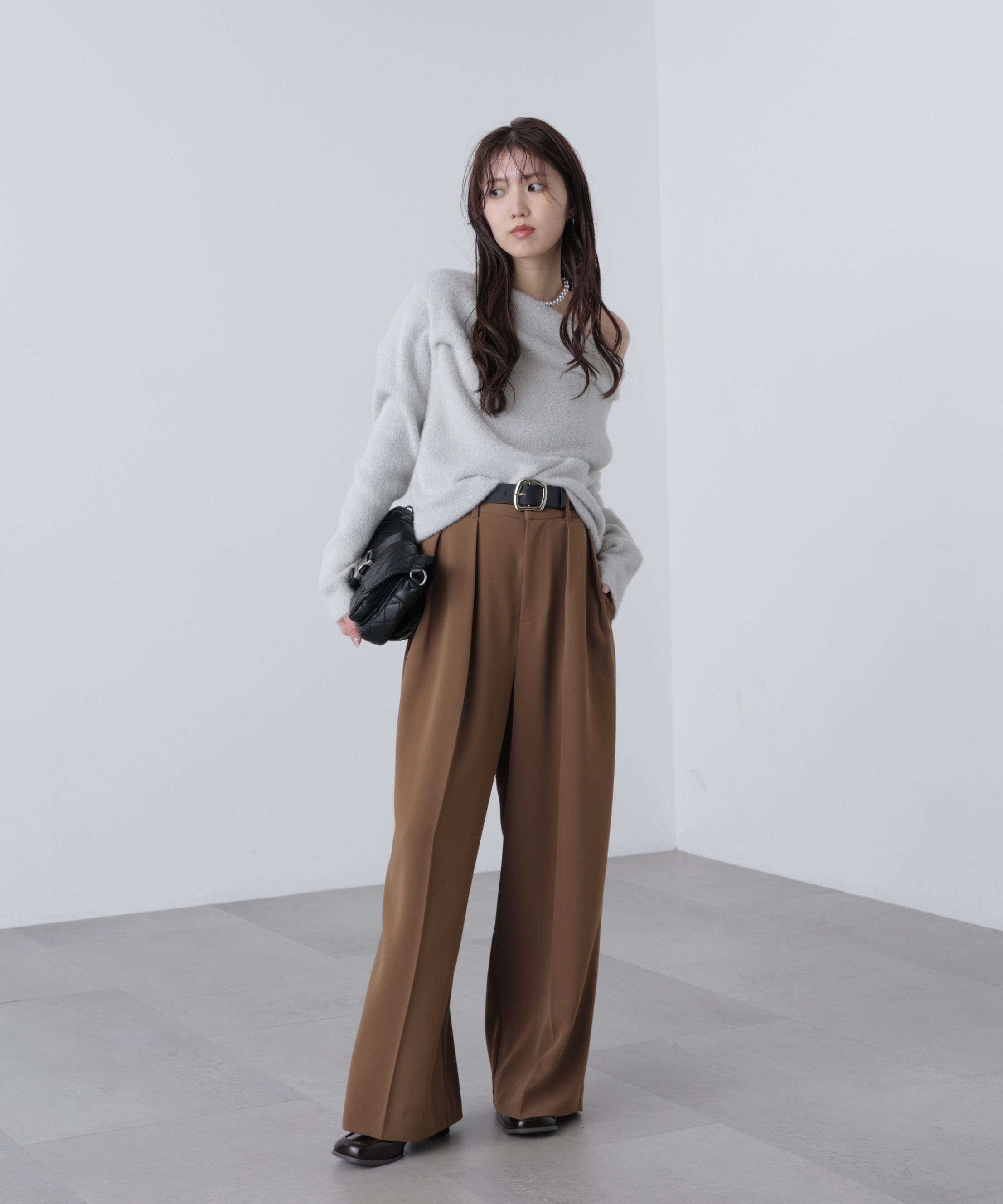  「シャギーオフショルドレープネックニット」|ニット・セーター|