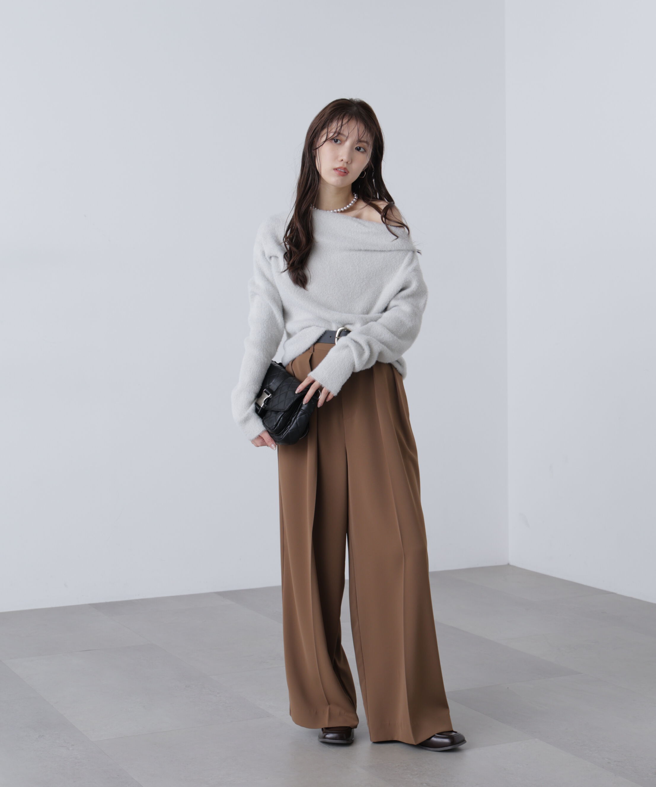  「シャギーオフショルドレープネックニット」|ニット・セーター|