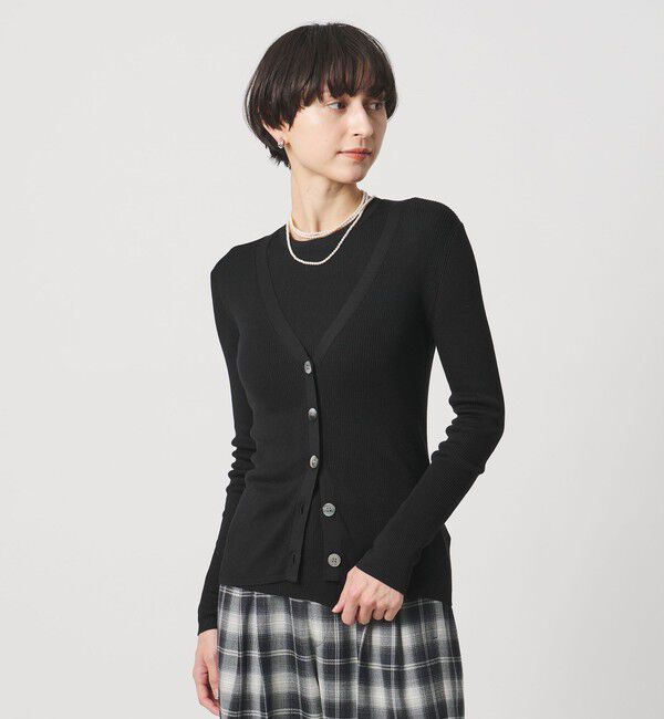 UNITED ARROWS「シルクリブ Vネック カーディガン」|カーディガン|BLACK