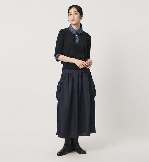 UNITED ARROWS「六分袖 デニムライク ポロニット ‐ウォッシャブル‐」|ニット・セーター|