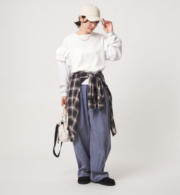 UNITED ARROWS green label relaxing「【WEB限定】＜at ease＞ソデ フリル ロングスリーブ プルオーバー カットソー」|Tシャツ・カットソー|