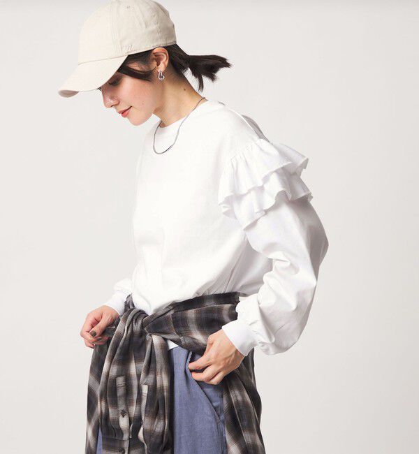 UNITED ARROWS green label relaxing「【WEB限定】＜at ease＞ソデ フリル ロングスリーブ プルオーバー カットソー」|Tシャツ・カットソー|