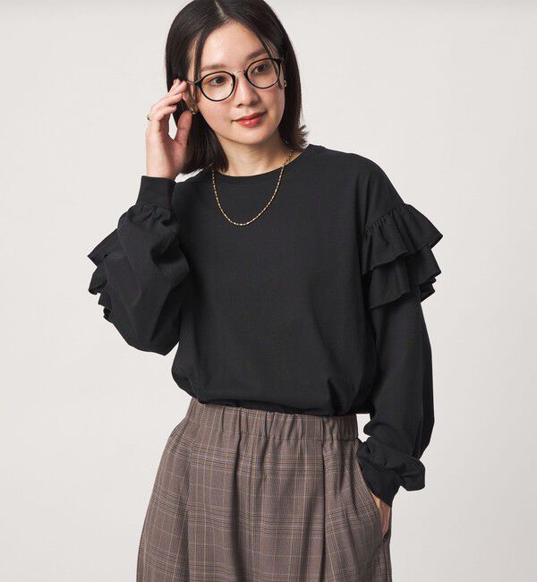 UNITED ARROWS green label relaxing「【WEB限定】＜at ease＞ソデ フリル ロングスリーブ プルオーバー カットソー」|Tシャツ・カットソー|