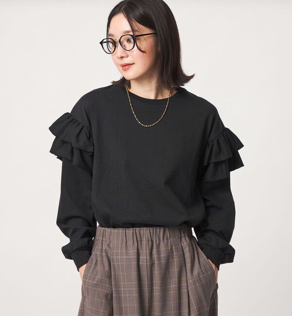 UNITED ARROWS green label relaxing「【WEB限定】＜at ease＞ソデ フリル ロングスリーブ プルオーバー カットソー」|Tシャツ・カットソー|