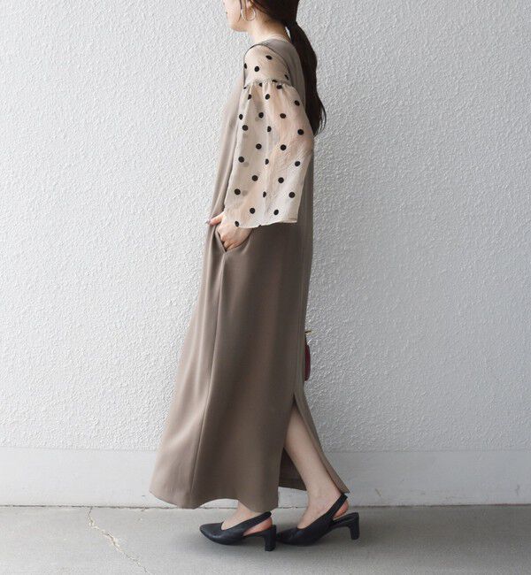 SHIPS any「《一部追加予約》〈手洗い可能〉シアー ドット コンビ ワンピース ［NAVY BLUE］」|ワンピース|