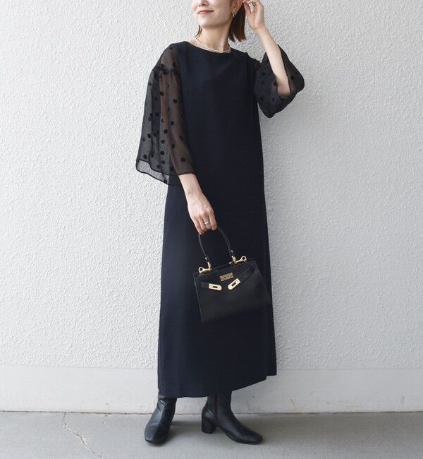 SHIPS any「《一部追加予約》〈手洗い可能〉シアー ドット コンビ ワンピース ［NAVY BLUE］」|ワンピース|