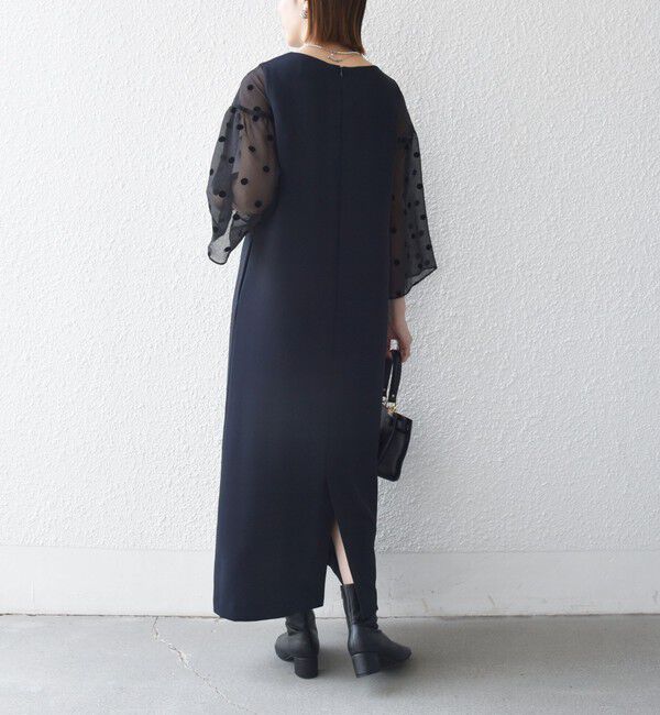 SHIPS any「《一部追加予約》〈手洗い可能〉シアー ドット コンビ ワンピース ［NAVY BLUE］」|ワンピース|