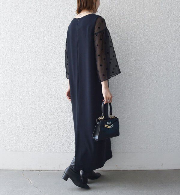 SHIPS any「《一部追加予約》〈手洗い可能〉シアー ドット コンビ ワンピース ［NAVY BLUE］」|ワンピース|