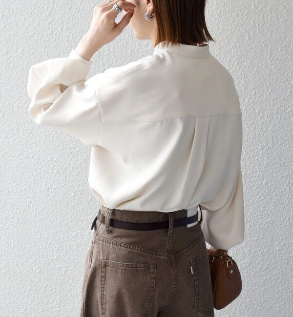 SHIPS any「〈手洗い可能〉リボン モチーフ スタンドカラー シャツ ブラウス［NAVY BLUE］」|シャツ・ブラウス|