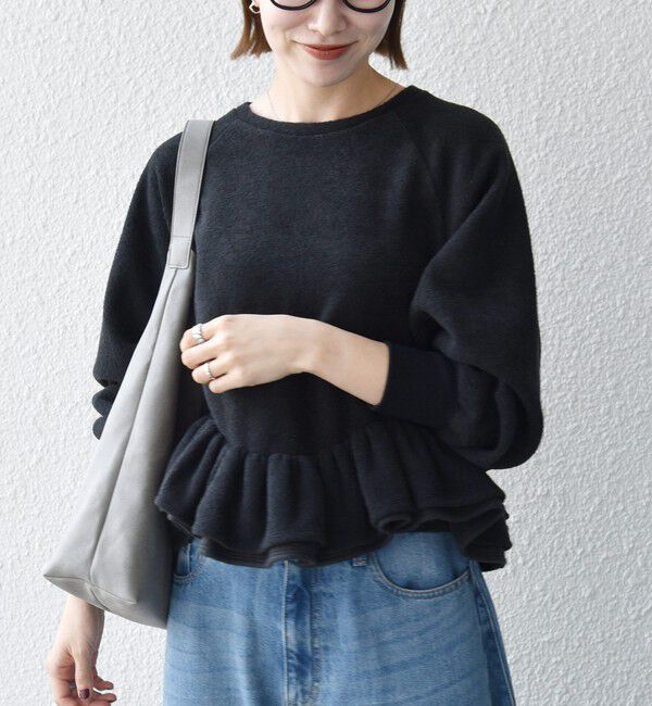 SHIPS any「〈洗濯機可能〉裏起毛 パイル ウェーブ ペプラム ラグラン プルオーバー」|Tシャツ・カットソー|