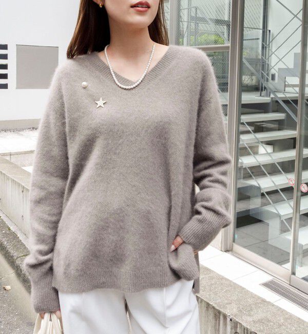 NOLLEY'S「【新色追加】《手洗い可能》ヘアリーVネックプルオーバー」|ニット・セーター|ブラウン