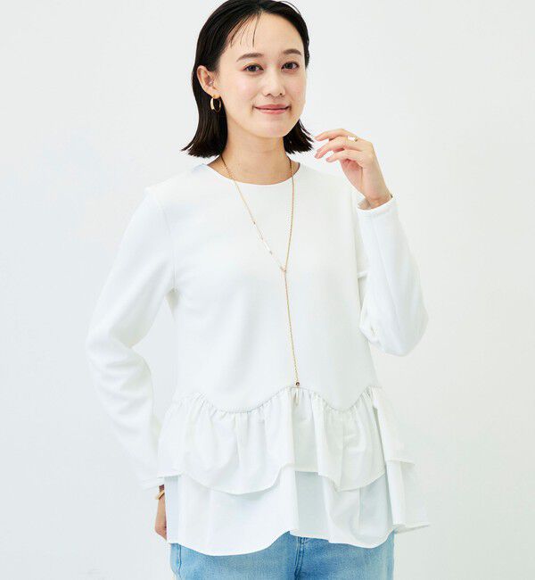 NOLLEY'S「《セットアップ対応/UVカット/2WAYストレッチ》ウォッシャブダルンボール裾フリルプルオーバー」|Tシャツ・カットソー|