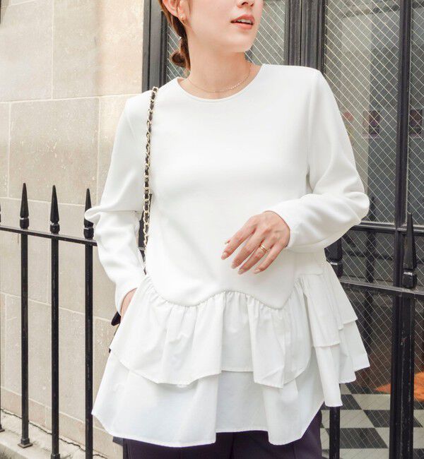 NOLLEY'S「《セットアップ対応/UVカット/2WAYストレッチ》ウォッシャブダルンボール裾フリルプルオーバー」|Tシャツ・カットソー|