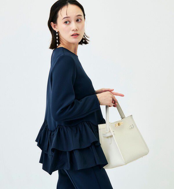 NOLLEY'S「《セットアップ対応/UVカット/2WAYストレッチ》ウォッシャブダルンボール裾フリルプルオーバー」|Tシャツ・カットソー|ネイビー