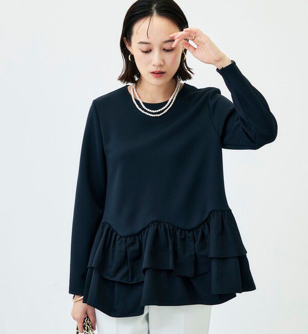 NOLLEY'S「《セットアップ対応/UVカット/2WAYストレッチ》ウォッシャブダルンボール裾フリルプルオーバー」|Tシャツ・カットソー|