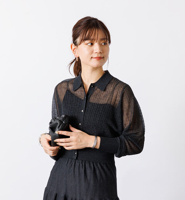 Rouge vif「【セットアップ対応】シアー格子リブニットカーディガン」|カーディガン|