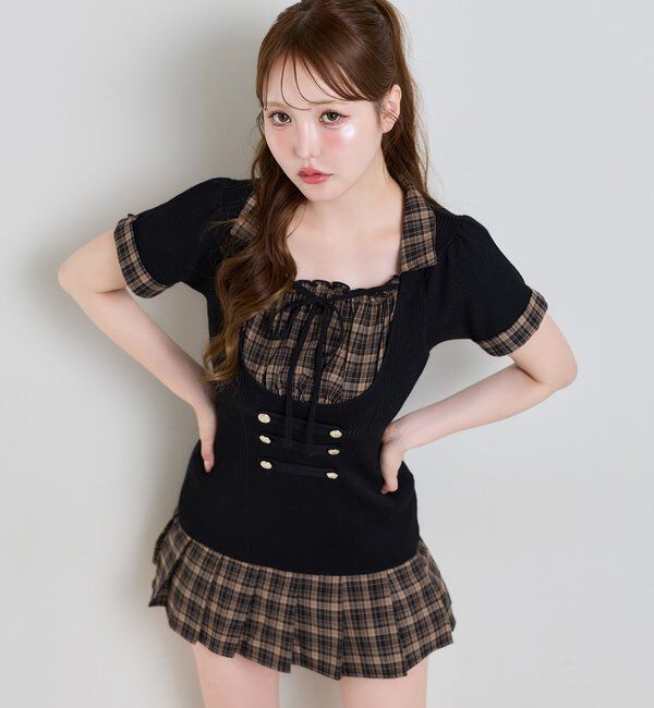 one after another NICE CLAUP「ナポレオンシャツドッキングニットミニワンピ」|ワンピース|