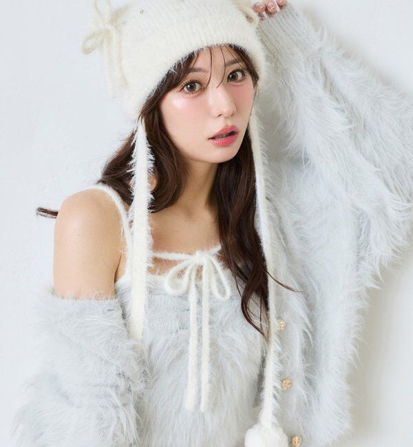one after another NICE CLAUP「ビジュー＆ポンポン付きシャギー猫耳ビーニー」|その他|